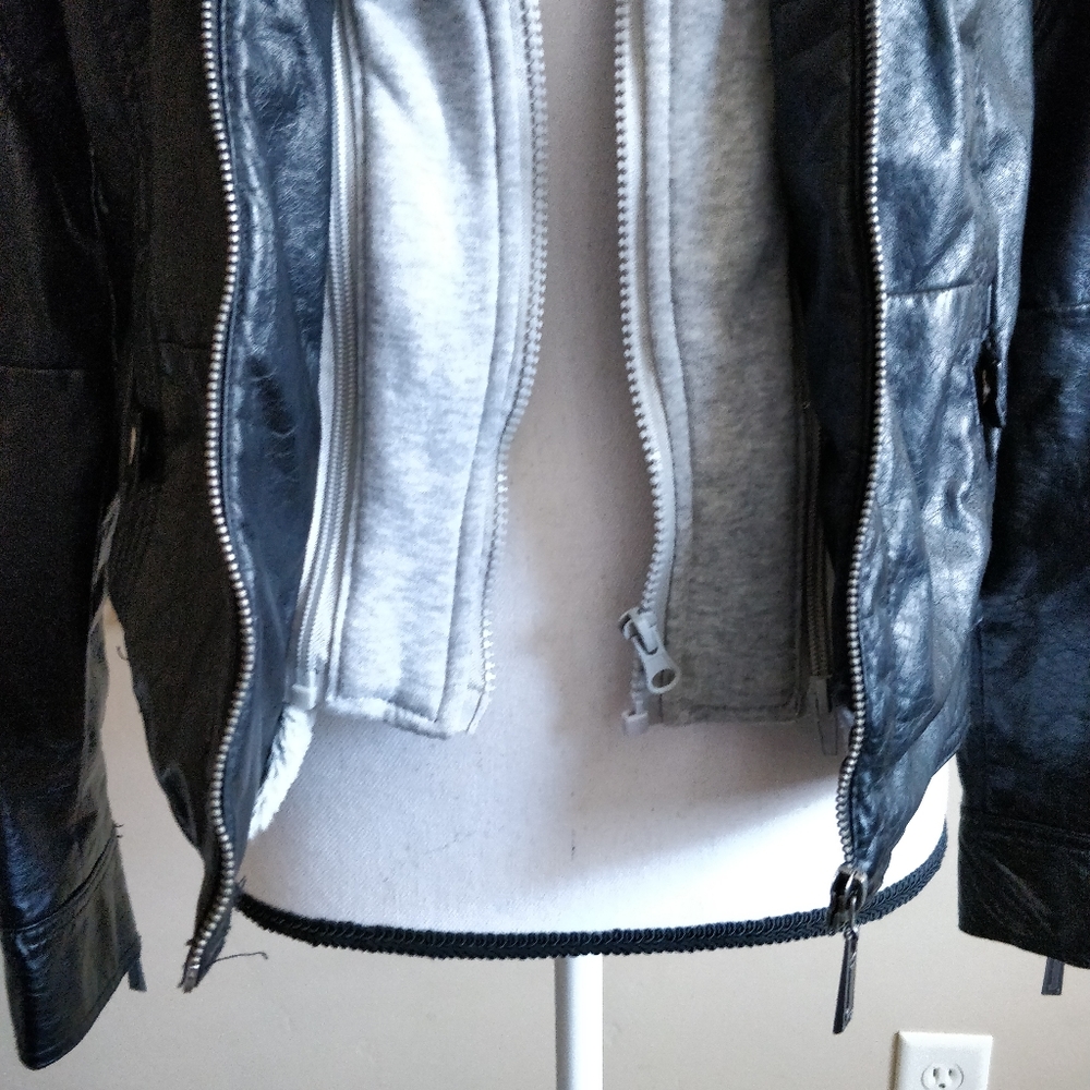 E2 Black Leather Fur Lined Hooded Leather Jacket S - Picture 4 of 8